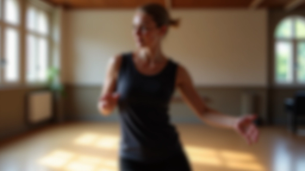 Professional dance instructor demonstrating proper technique with a beginner student in a studio setting