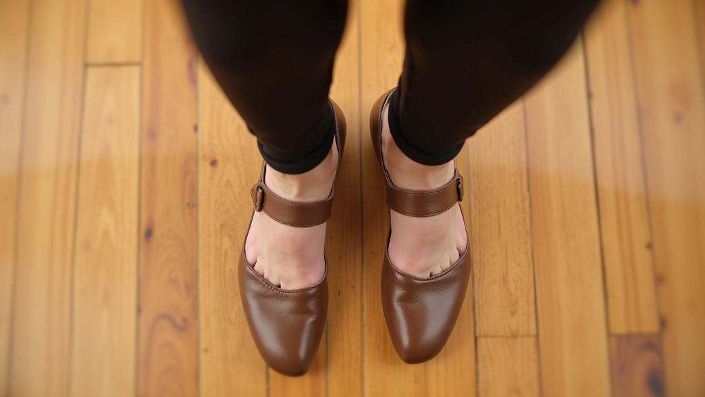 Feet wearing dance shoes on wooden dance floor during salsa practice