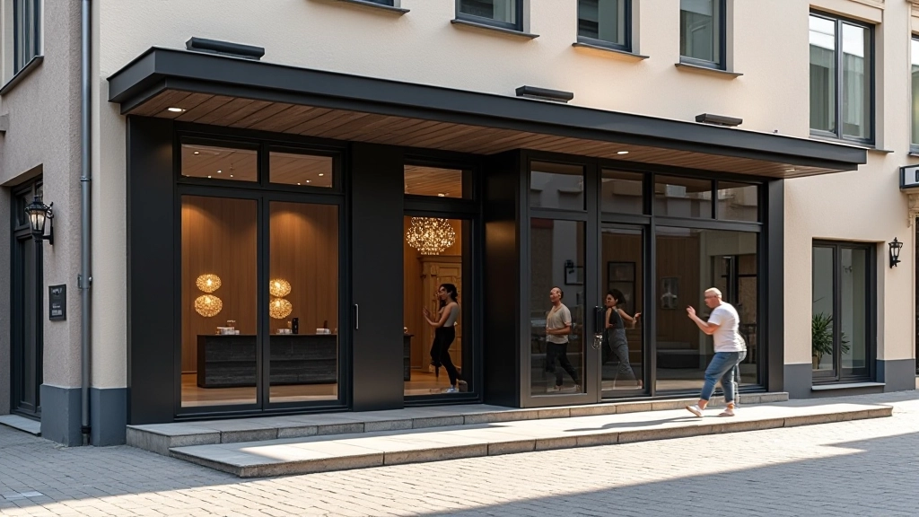 Modern dance studio building exterior with large windows and welcoming entrance